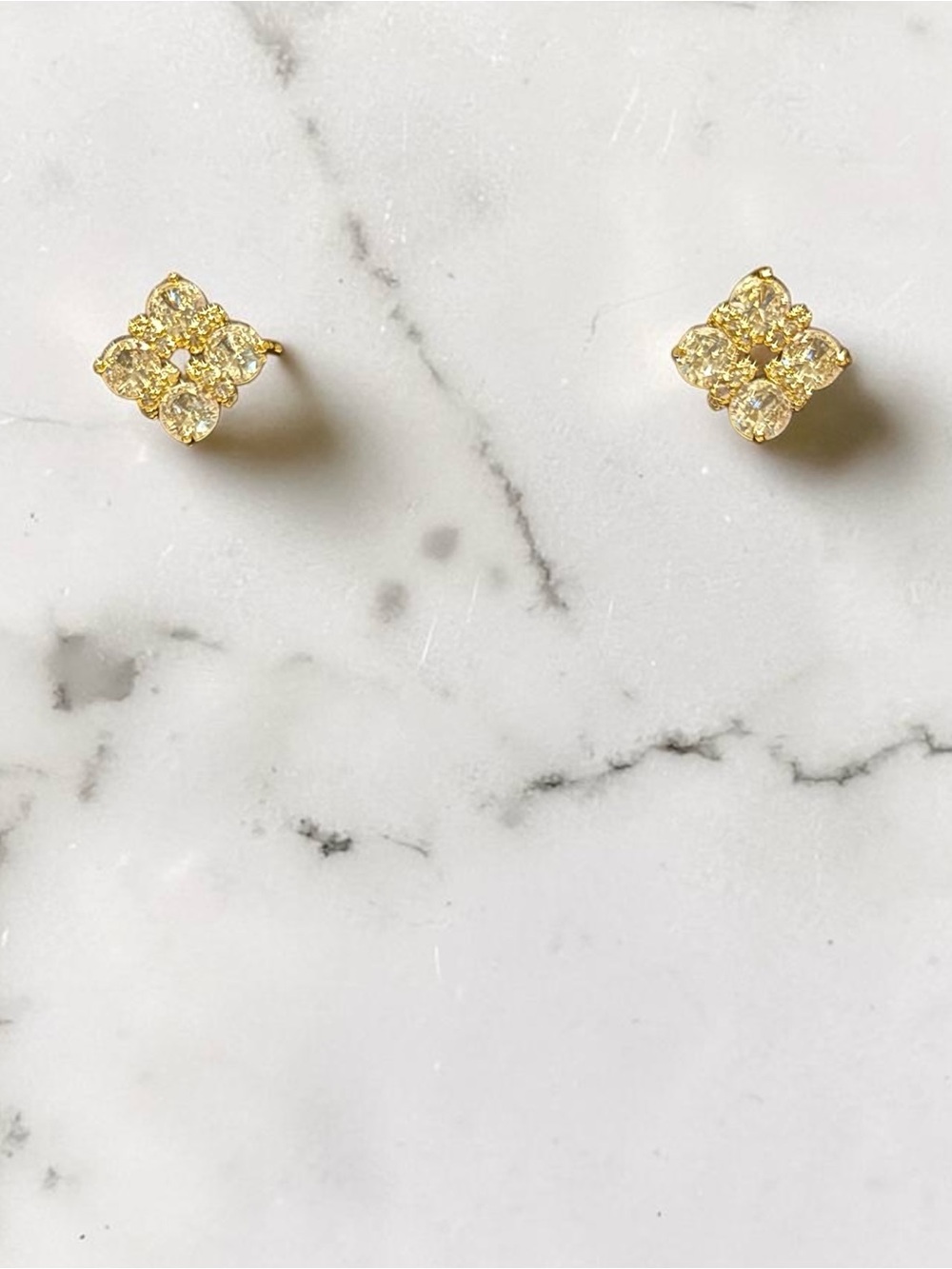Gold Crystal Flower Stud Earrings